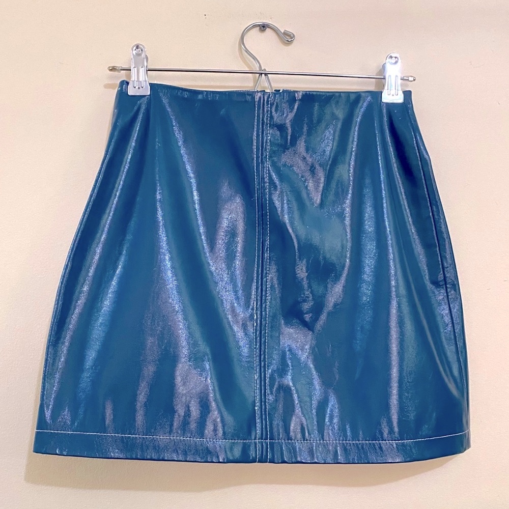 NWOT UO Teal Luna Patent Stitch Mini Skirt - Picture 2 of 9
